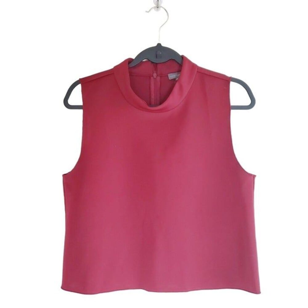 Vince Camuto Womens Top Burgundy M High Neck Sleeveless Blouse Back Zip